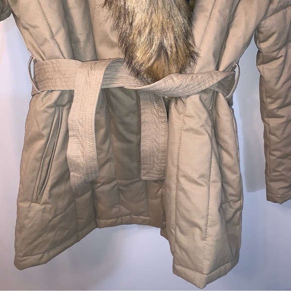 Maje Faux Fur Trimmed Cotton Blend Twill Hooded Coat 4 - Picture 9 of 14